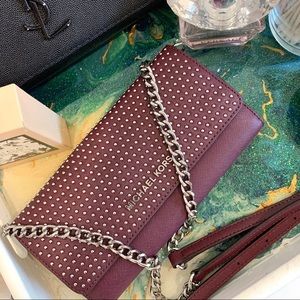 Michael Kors // maroon studded wallet on chain